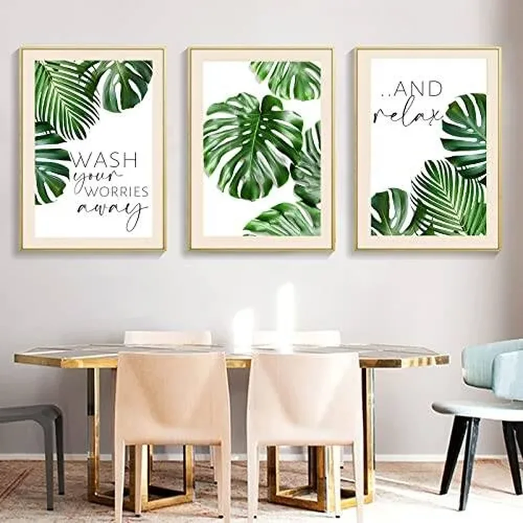 ALAYRA Botanical Plant Wall Art Prints Set of 3 Monstera Tropical Leaf Green Plant Poster Nordic Style Wall Art Canvas Decor, Modern Wall Art Pictures for Home Living Room Unframed 01 - Image 3