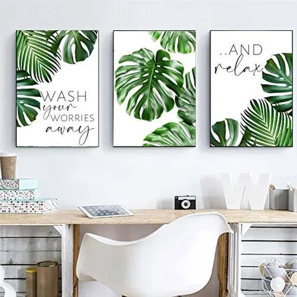 ALAYRA Botanical Plant Wall Art Prints Set of 3 Monstera Tropical Leaf Green Plant Poster Nordic Style Wall Art Canvas Decor, Modern Wall Art Pictures for Home Living Room Unframed 01 - Image 5