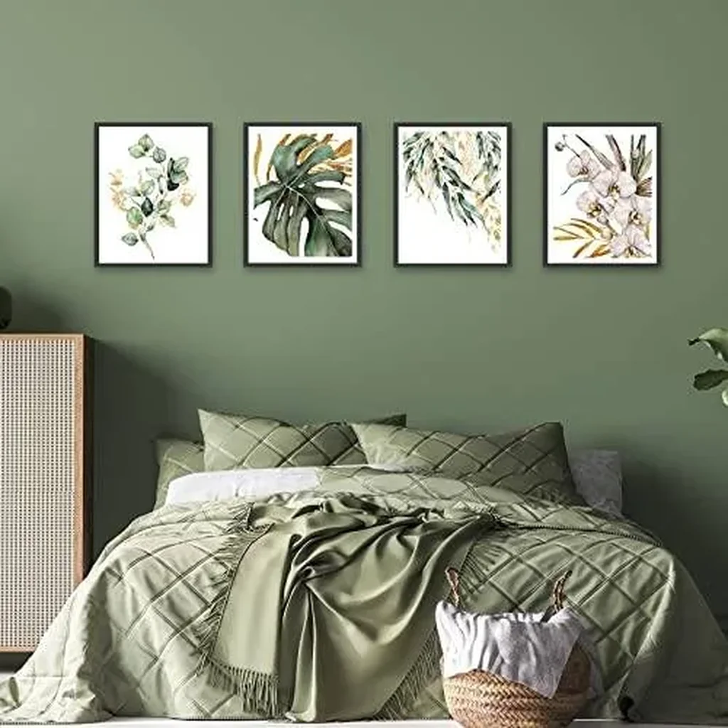 ALAYRA Botanical Print Leaves Wall Art Canvas Prints Plant Poster for Bedroom Living Room Wall Decor Gold and Green Leaves Unframed Set of 4 01 - Image 4