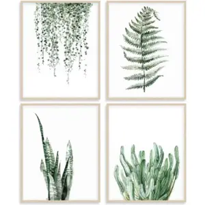 ALAYRA Botanical Prints Poster Wall Decor for Living Room, Plant Painting 8x10 Canvas Unframed Set of 4, Leaf Art (8x10, A/Green) 01