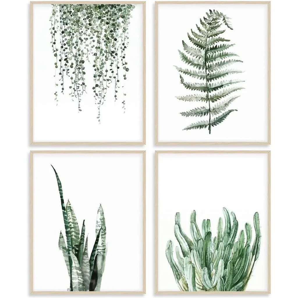 ALAYRA Botanical Prints Poster Wall Decor for Living Room, Plant Painting 8x10 Canvas Unframed Set of 4, Leaf Art (8x10, A/Green) 01