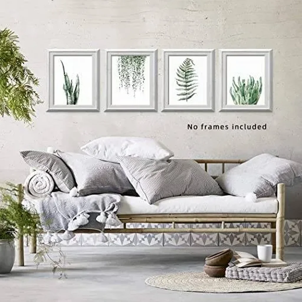 ALAYRA Botanical Prints Poster Wall Decor for Living Room, Plant Painting 8x10 Canvas Unframed Set of 4, Leaf Art (8x10, A/Green) 01 - Image 2