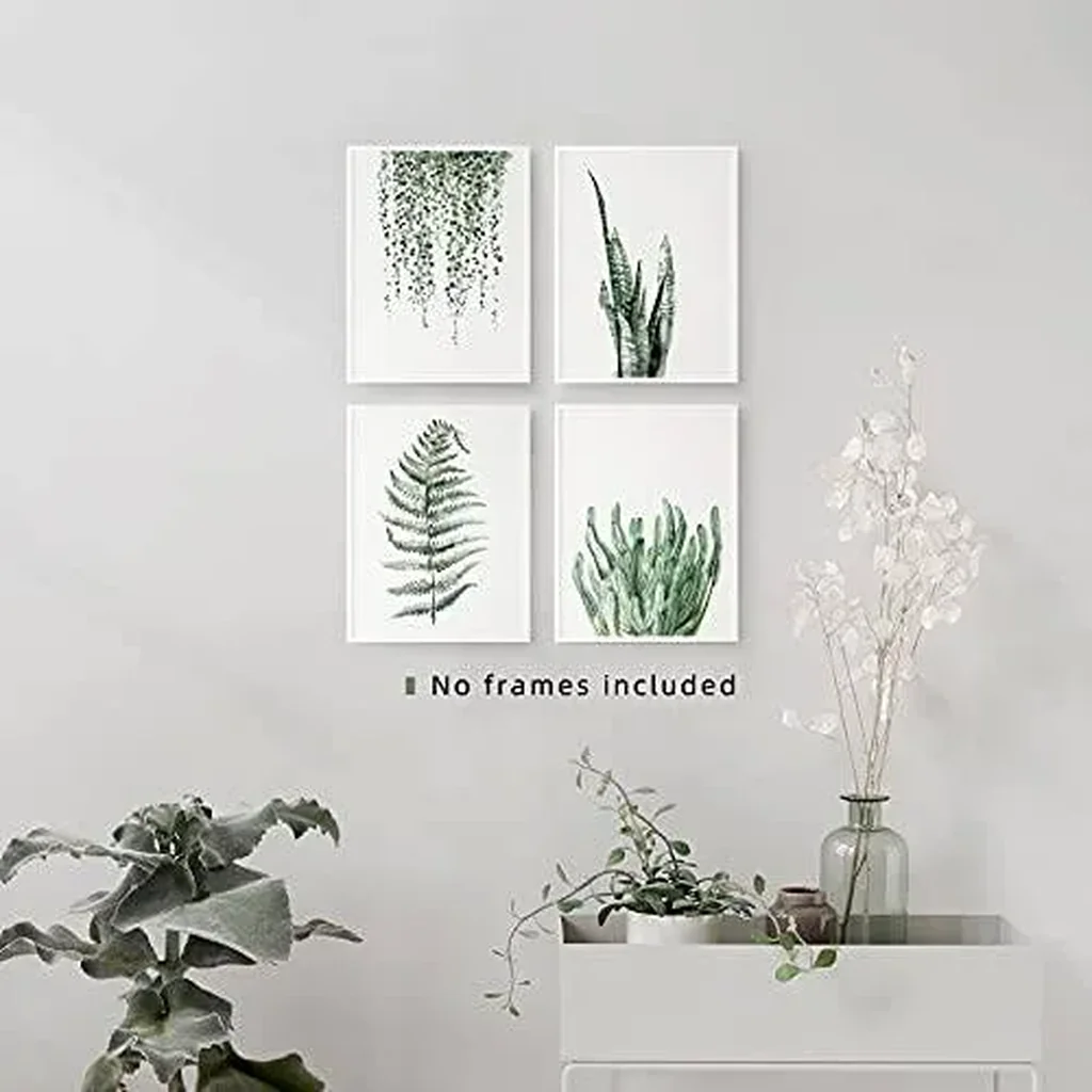 ALAYRA Botanical Prints Poster Wall Decor for Living Room, Plant Painting 8x10 Canvas Unframed Set of 4, Leaf Art (8x10, A/Green) 01 - Image 3