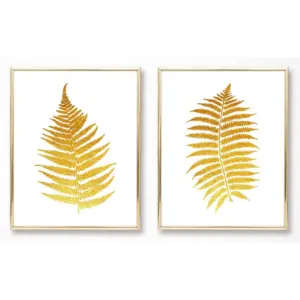 ALAYRA Botanical Prints Wall Art - (UNFRAMED 8 x 10) Boho Decor, Bohemian Living Room Bedroom Bathroom Entry Way Office (Gold Fern White) 01