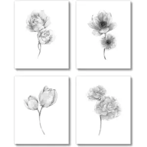 ALAYRA Botanical Prints Wall Art - (UNFRAMED 8 x 10) Minimalist Black and White Boho Decor, Bohemian Living Room Bedroom Bathroom Entry Way Office (Black and White Florals) 01