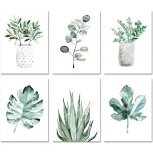 ALAYRA Botanical Prints Wall Art Room Decor for Bedroom Aesthetic, 11x14 Canvas Poster Unframed Set of 6, Plant Prints Leaf Posters Sage Green Decor (11x14, C/ Light Green) 01