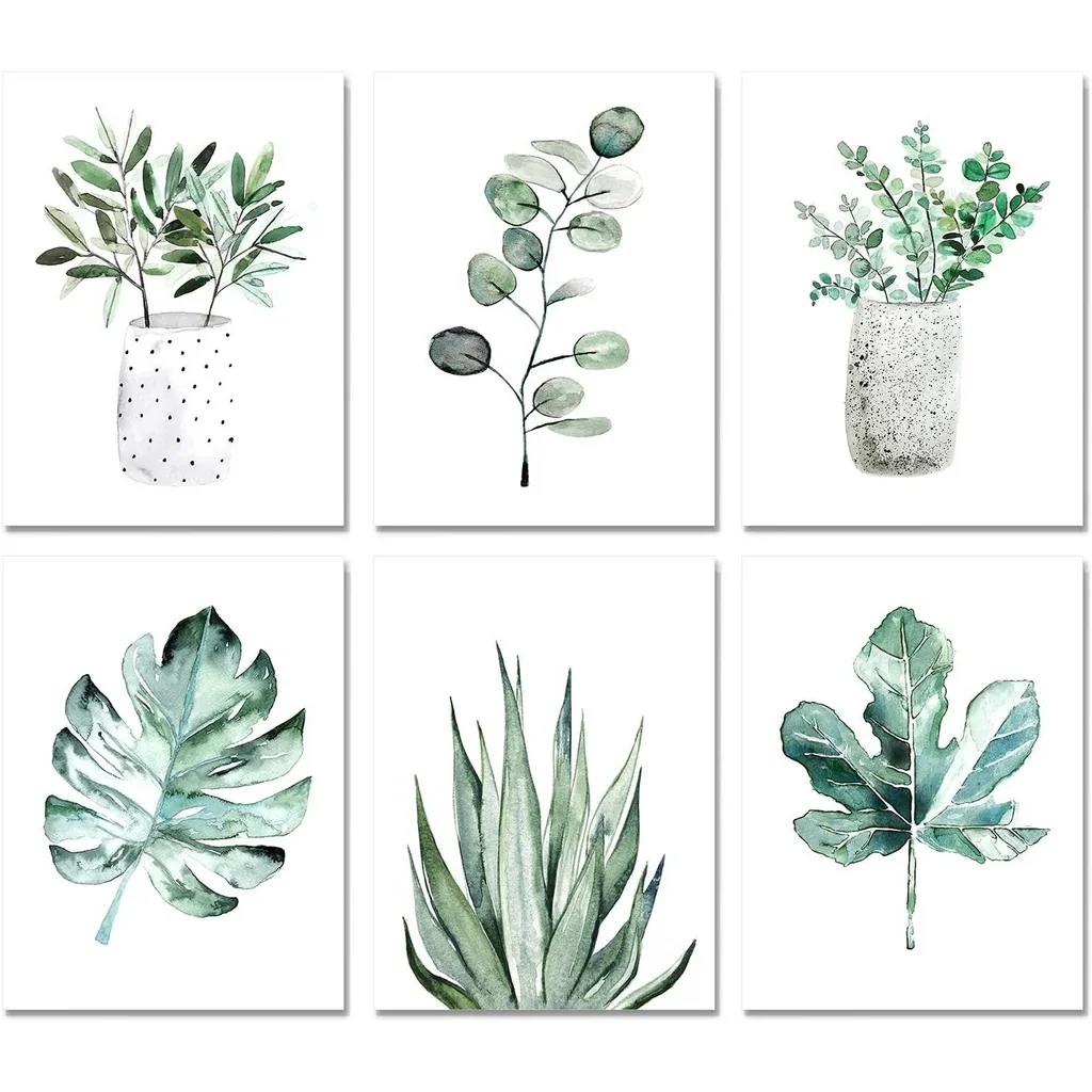 ALAYRA Botanical Prints Wall Art Room Decor for Bedroom Aesthetic, 11x14 Canvas Poster Unframed Set of 6, Plant Prints Leaf Posters Sage Green Decor (11x14, C/ Light Green) 01