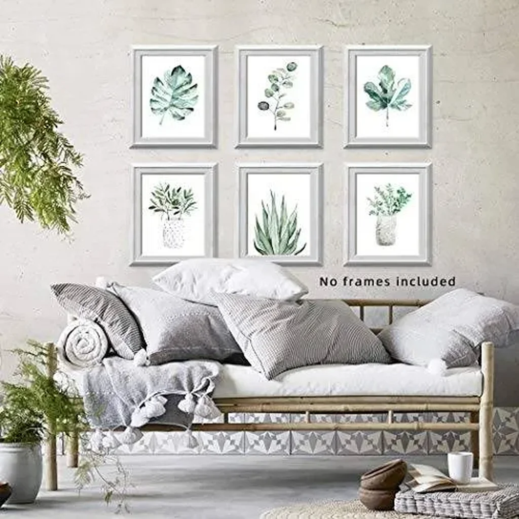 ALAYRA Botanical Prints Wall Art Room Decor for Bedroom Aesthetic, 11x14 Canvas Poster Unframed Set of 6, Plant Prints Leaf Posters Sage Green Decor (11x14, C/ Light Green) 01 - Image 2