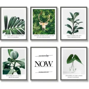 ALAYRA Botanical Wall Art Print Set of 6 Tropical Motivational Leaves Wall Decor Plants Leaf Canvas Pictures Inspirational Wall Art Posters for Living Room Bedroom Office (8"x10" UNFRAMED) 01