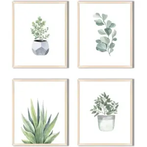 ALAYRA Botanical Wall Art Prints Set of 4 Wall Pictures - Boho Minimalist Plant Floral Leaves Wall Decor - Kitchen Eucalyptus Leaf Green Botanical Poster Sets - 8x10 UNFRAMED 01