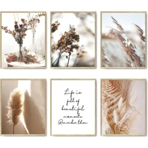 ALAYRA Botanical Wall Art Prints Set of 6 Canvas Art Wall Decor Print Nature Pictures Reed Dried Flower Plant Wall Poster Print Home Decor for Living Room Decor (11"x14" UNFRAMED) 01