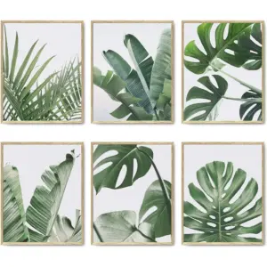 ALAYRA Botanical Wall Art Prints Set of 6 Tropical Leaves Decor Plant Leaf Wall Art Canvas Prints for Wall Decor Green Wall Art Posters Set for Living Room Decor (8"x10" UNFRAMED) 01