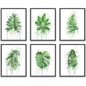 ALAYRA Botanical Wall Art Prints Style Tropical Leaves Canvas Decor Boho Plant Green Leaf Pictures Posters Set of 6 for Bedroom Home Office Decor Unframed 8"x10" 01
