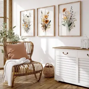 ALAYRA Botanical Wall Art Set of 3 Floral Wall Decor Prints Vintage Canvas Wall Art Wildflower Pictures Farmhouse Artwork Floral Modern Painting for Bathroom Bedroom 16x24 Inch Unframed 01
