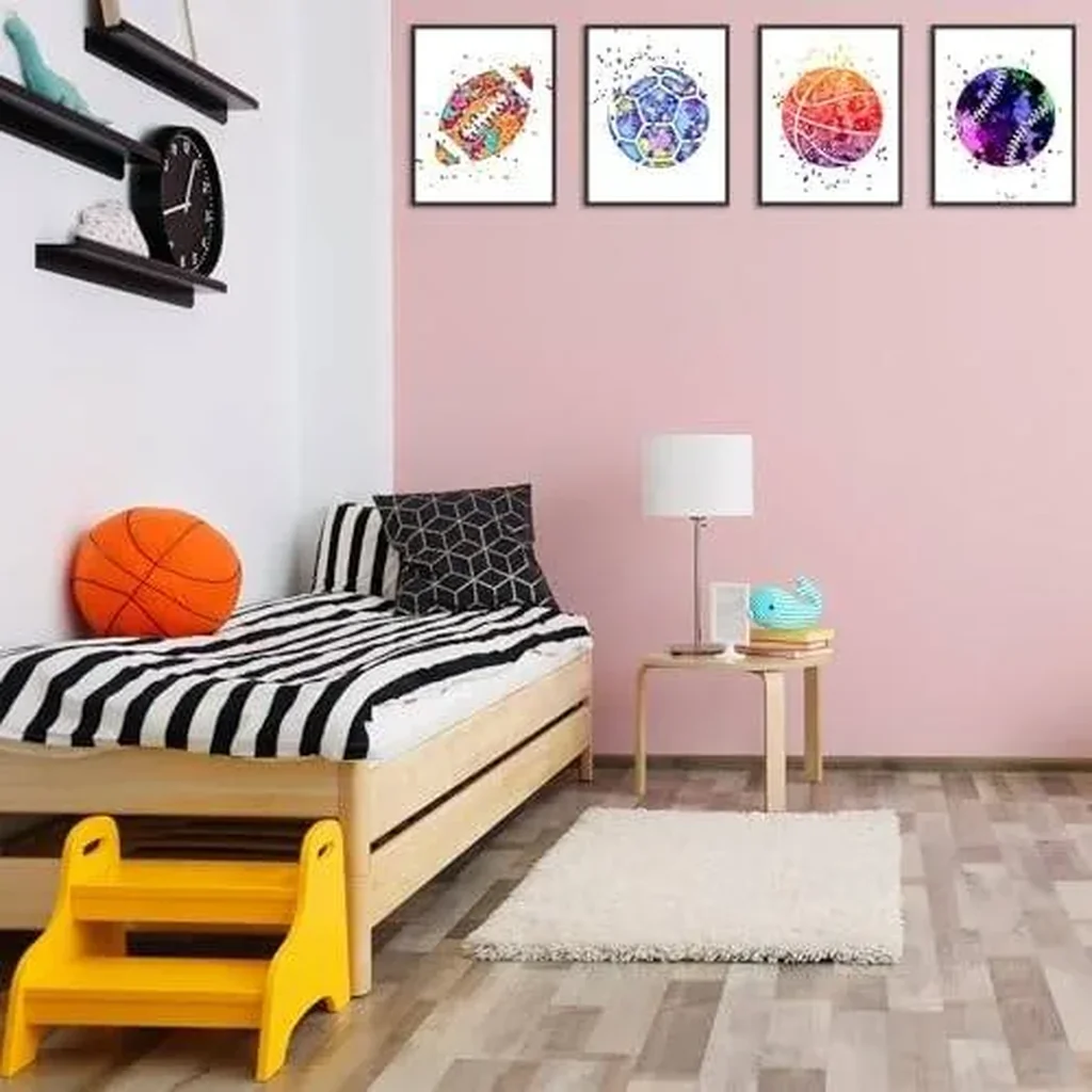 ALAYRA Boys Room Decor Sports Wall Art Football Baseball Soccer Basketball Poster Set of 4 Unframed (8''x10'') Pictures for Kids Bedroom Playroom Home Decorations Sport Themed Nursery Painting Waterco - Image 2
