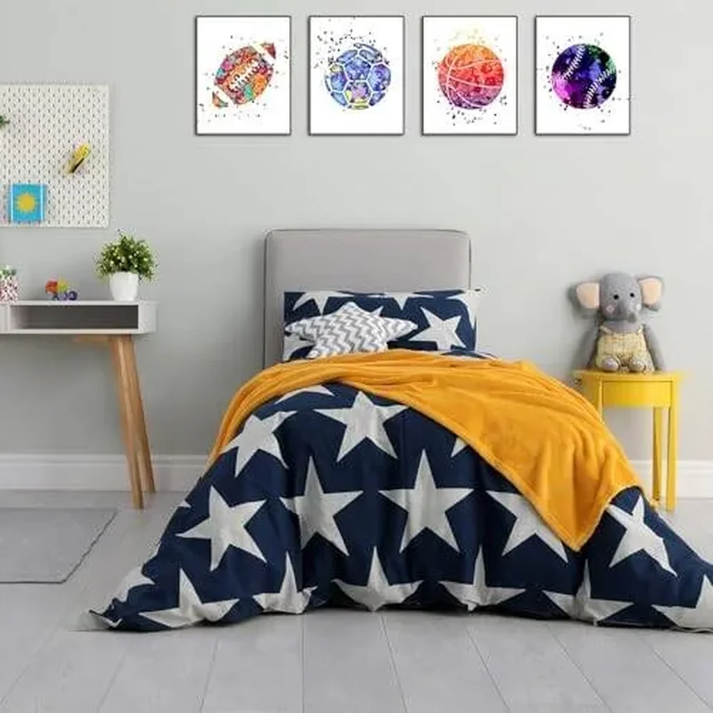 ALAYRA Boys Room Decor Sports Wall Art Football Baseball Soccer Basketball Poster Set of 4 Unframed (8''x10'') Pictures for Kids Bedroom Playroom Home Decorations Sport Themed Nursery Painting Waterco - Image 3