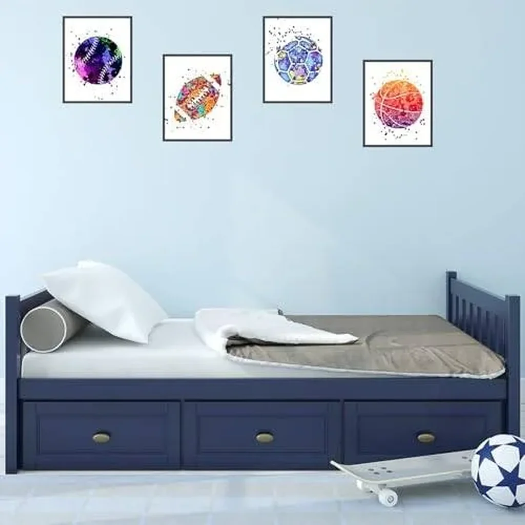 ALAYRA Boys Room Decor Sports Wall Art Football Baseball Soccer Basketball Poster Set of 4 Unframed (8''x10'') Pictures for Kids Bedroom Playroom Home Decorations Sport Themed Nursery Painting Waterco - Image 4