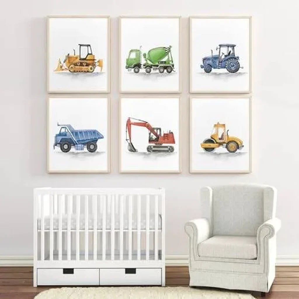 ALAYRA Boys Truck Wall Art Set of 6 Truck Vehicle Canvas Wall Art Decor Toddler Construction Wall Art Truck Pictures Kids Playroom Art Prints Nursery Artwork for Room Bedroom 8x10 Inch Unframed 01 - Image 4