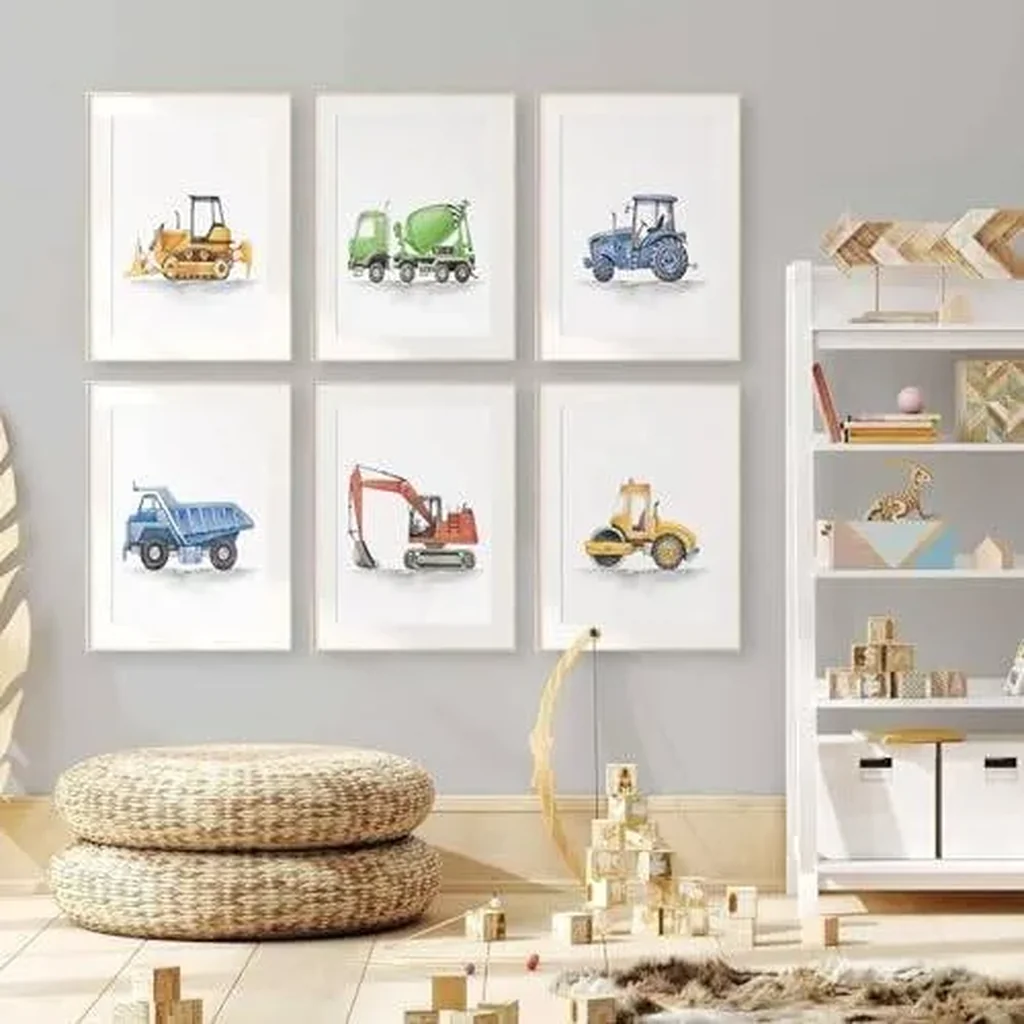 ALAYRA Boys Truck Wall Art Set of 6 Truck Vehicle Canvas Wall Art Decor Toddler Construction Wall Art Truck Pictures Kids Playroom Art Prints Nursery Artwork for Room Bedroom 8x10 Inch Unframed 01 - Image 5