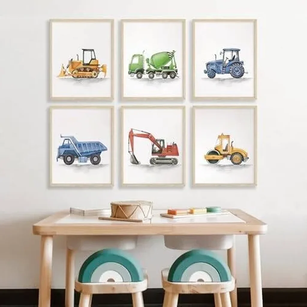 ALAYRA Boys Truck Wall Art Set of 6 Truck Vehicle Canvas Wall Art Decor Toddler Construction Wall Art Truck Pictures Kids Playroom Art Prints Nursery Artwork for Room Bedroom 8x10 Inch Unframed 01 - Image 6