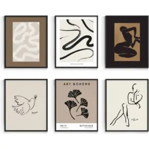 ALAYRA Brown Master Posters for Room Aesthetic, Minimalist Abstract Wall Poster, Retro Room Decor Aesthetic Vintage Prints for Wall Decor Unframed, 8x10in, Set of 6 01