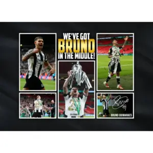 ALAYRA Bruno Guimaraes - ' We've Got Bruno In The Middle ' Signed A4 Montage Autograph Photo Print WIth Pre Printed Signature Which Would Make A Superb Gift For Any Fan. 01