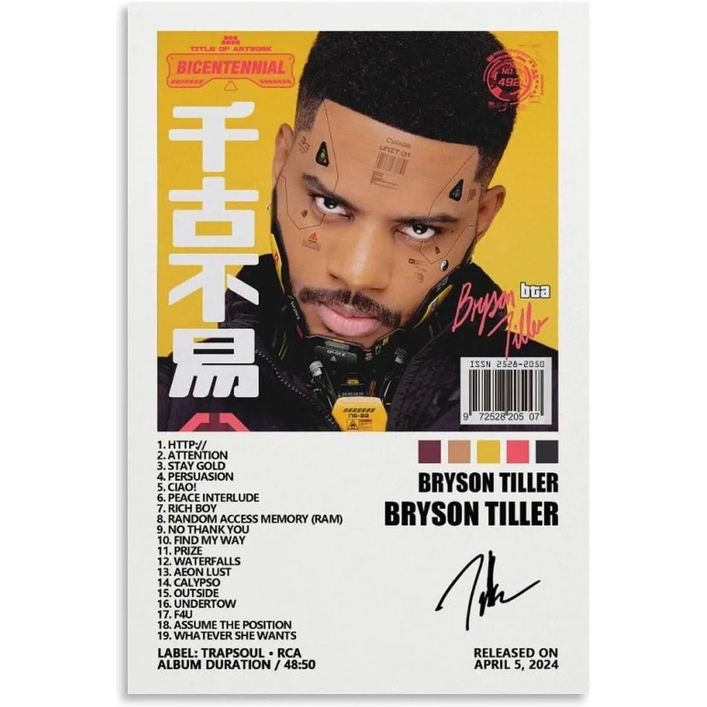 ALAYRA Bryson Tiller Poster Bryson Tiller Music Album Cover Posters for Room Aesthetic Canvas Wall Art Bedroom Decor 12x18inch(30x45cm), Unframe-style-3 01 - Image 3
