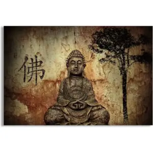 ALAYRA Buddha Canvas Wall Art Buddhism Statue Zen Artwork Seated Buddha in Grotto Wall Painting Giclee Picture Modern Canvas Prints Decor For Living Room Bedroom Unframed 1PC 12x18 inch(Only Canvas) 0