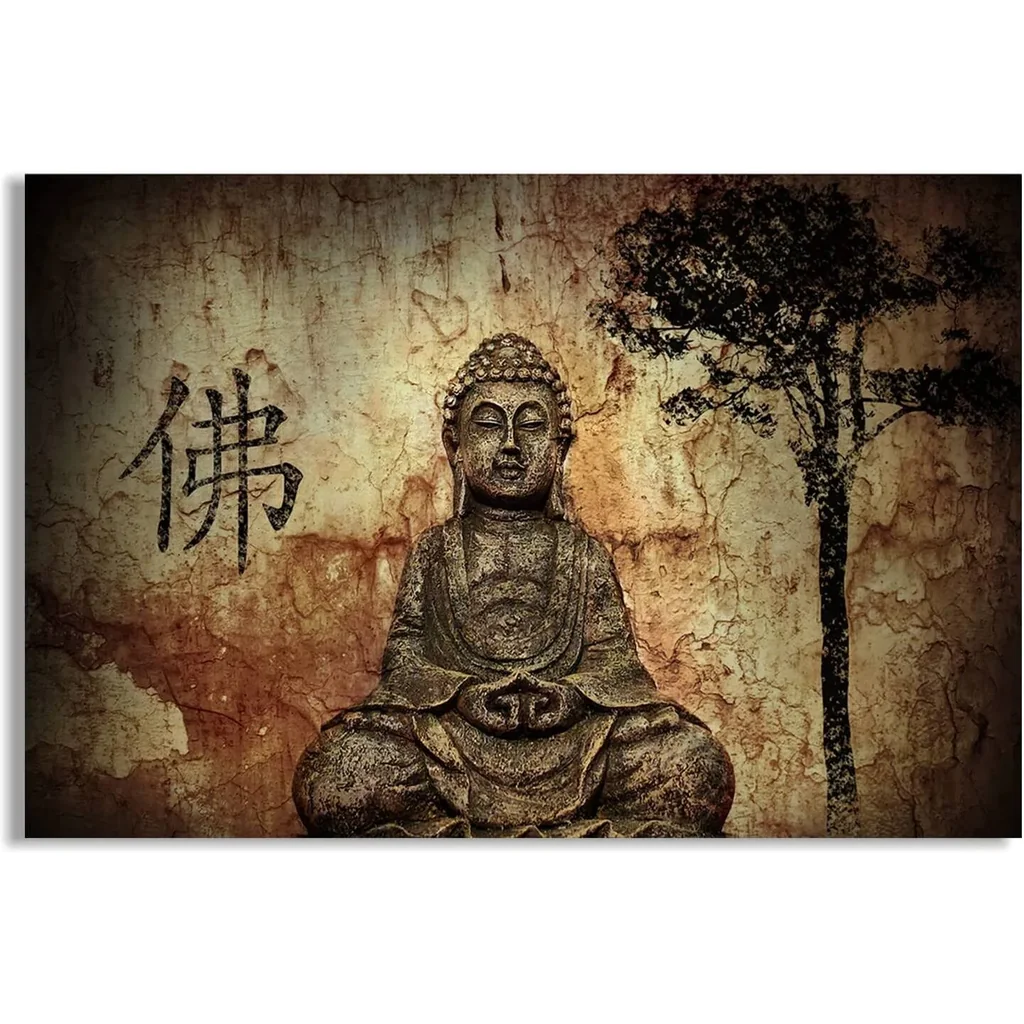 ALAYRA Buddha Canvas Wall Art Buddhism Statue Zen Artwork Seated Buddha in Grotto Wall Painting Giclee Picture Modern Canvas Prints Decor For Living Room Bedroom Unframed 1PC 16x24 inch(Only Canvas) 0
