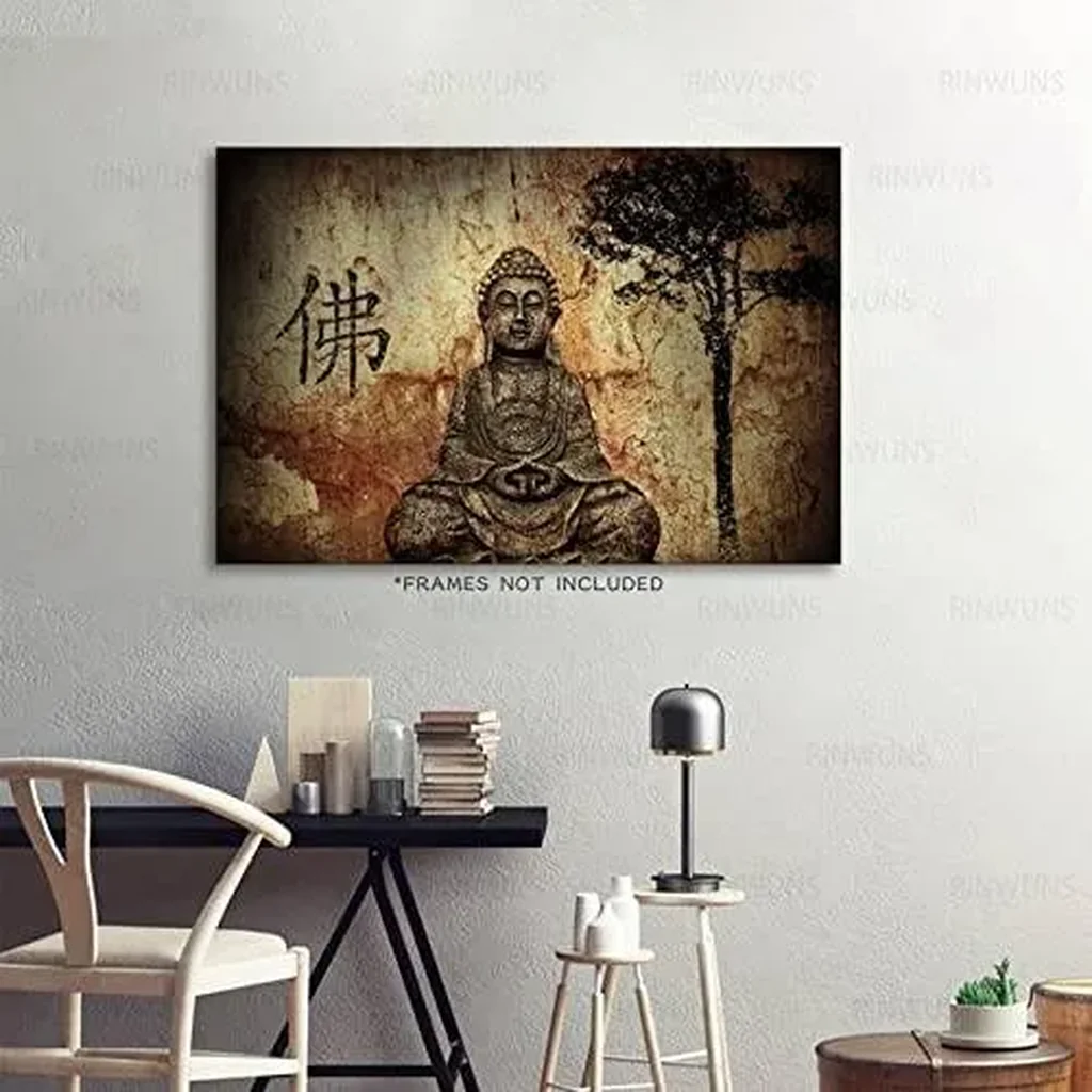 ALAYRA Buddha Canvas Wall Art Buddhism Statue Zen Artwork Seated Buddha in Grotto Wall Painting Giclee Picture Modern Canvas Prints Decor For Living Room Bedroom Unframed 1PC 16x24 inch(Only Canvas) 0 - Image 2