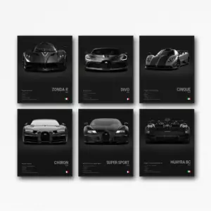 ALAYRA Bugatti Pagani Car Posters For Walls Super Car Poster For Boy's Bedroom Morden Hyper Car Art Print Set Of 6, Unframed 8x12inch(20x30cm) 01