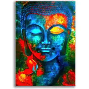 ALAYRA Bule Buddha Canvas Wall Art Zen Decor Abstract Buddha Head With Lotus Wall Painting Giclee Picture Modern Canvas Prints Artwork For Living Room Bedroom Unframed 1PC 12x18inch (Only Canvas) 01
