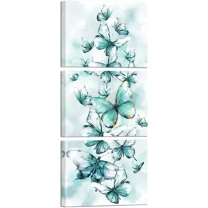 ALAYRA Butterfly Canvas Wall Art Decor Modern Butterflies Painting Picture Print Modern Bedroom Bathroom Decorations (Green) 01