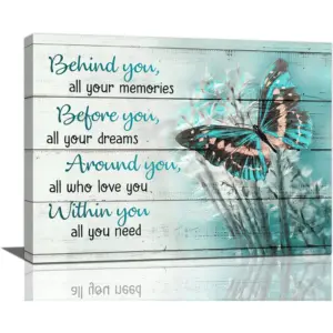 ALAYRA Butterfly Decor Wall Art Farmhouse Pictures Wall Decor Rustic Teal Butterfly Dandelion Canvas Prints Inspirational Quotes Painting Modern Home Artwork for Bathroom Bedroom Living Room 16"x12" 0