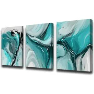 ALAYRA Canvas Painting Abstract Wall Art Teal Wall Art Living Room Canvas Wall Art Bedroom Wall Art Bathroom Wall Art Abstract Home Decor Kitchen Poster Art 12x16 Inch/Set of 3, Wall Decor Painting 01