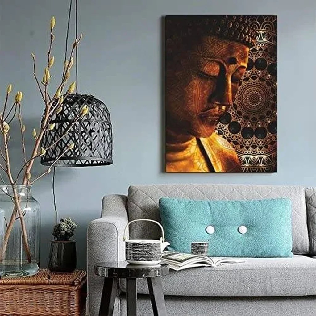 ALAYRA Canvas Poster Buddha Vert Wall Art for Living Room Zen Decor brown Buddha Paintings Wall Decore Meditation Room Artworks Canvas Pictures Yoga Modern Home Decor 16x24inches 01 - Image 2