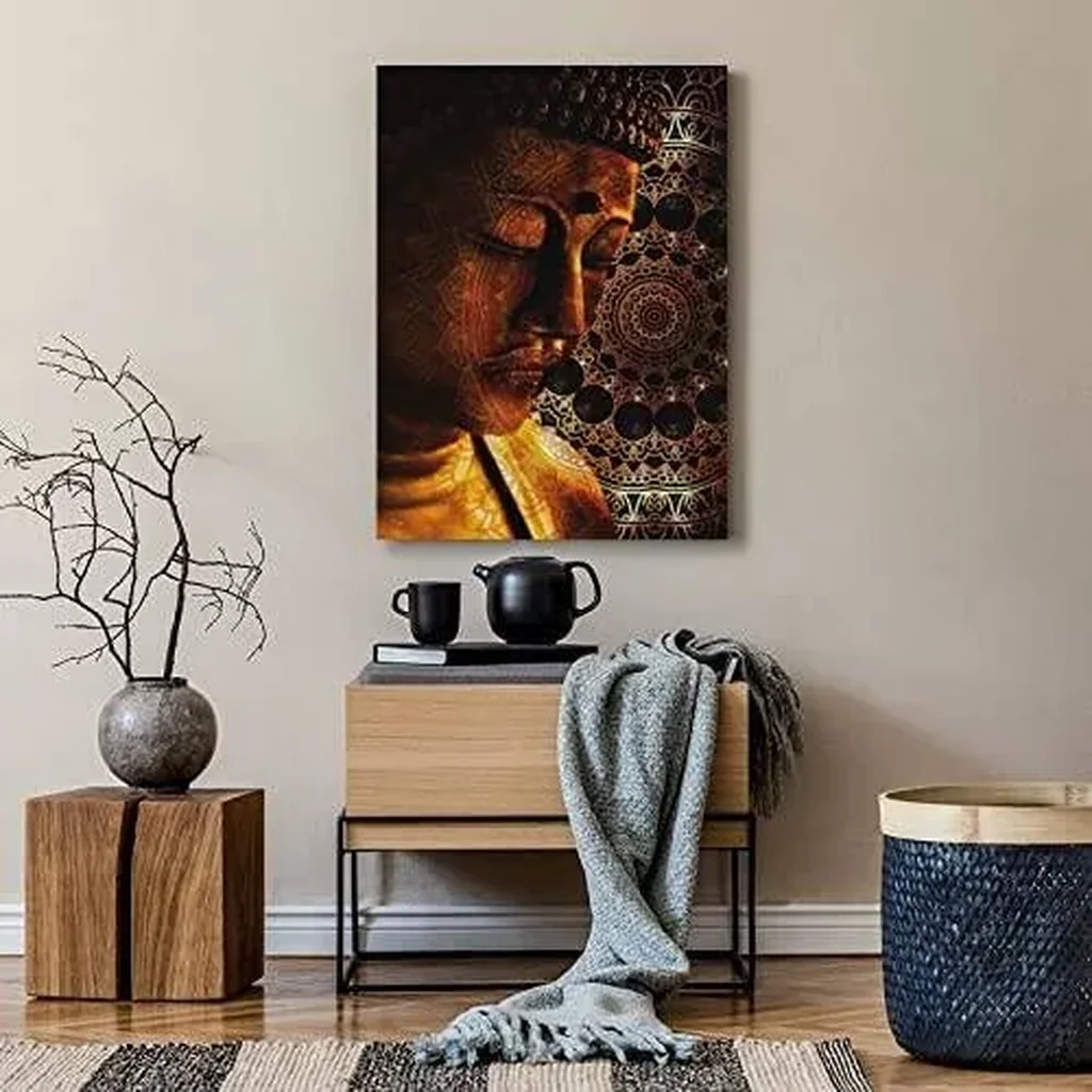 ALAYRA Canvas Poster Buddha Vert Wall Art for Living Room Zen Decor brown Buddha Paintings Wall Decore Meditation Room Artworks Canvas Pictures Yoga Modern Home Decor 16x24inches 01 - Image 3