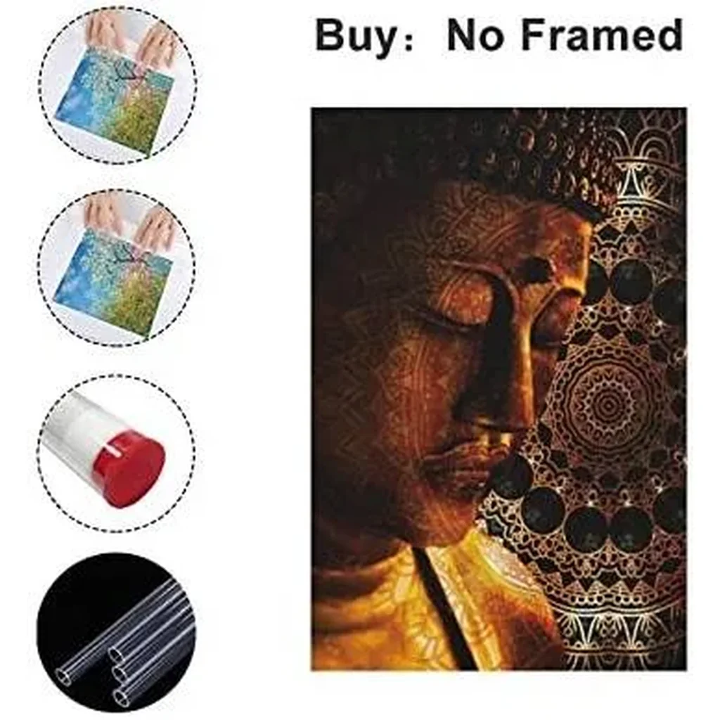 ALAYRA Canvas Poster Buddha Vert Wall Art for Living Room Zen Decor brown Buddha Paintings Wall Decore Meditation Room Artworks Canvas Pictures Yoga Modern Home Decor 16x24inches 01 - Image 4