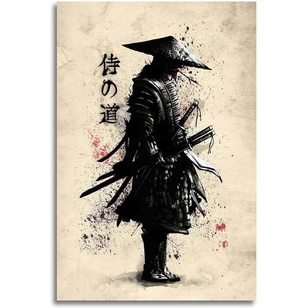 ALAYRA Canvas Poster Japanese Bushido Samurai Warrior Modern Character Wall Art Poster Prints Picture Decoration for Living Room Bedroom Unframed 16 x24 inches 01