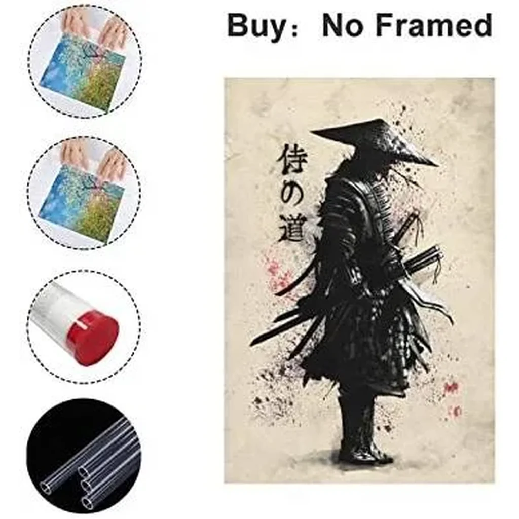 ALAYRA Canvas Poster Japanese Bushido Samurai Warrior Modern Character Wall Art Poster Prints Picture Decoration for Living Room Bedroom Unframed 16 x24 inches 01 - Image 4
