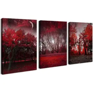 ALAYRA Canvas Prints 3 panels Framed Wall Art Red Trees Paintings Printed Pictures Stretched for Home Decoration 01