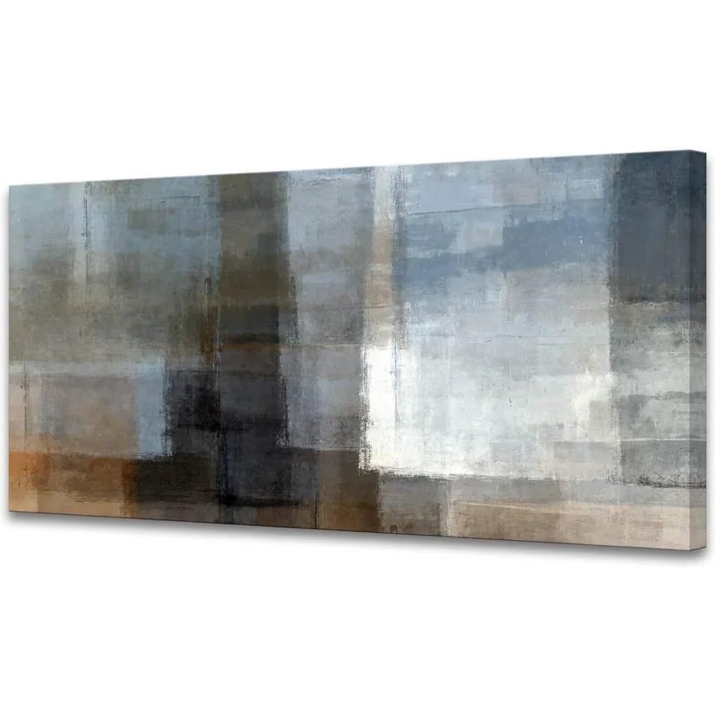ALAYRA Canvas Prints Abstract Wall Art Print Paintings Grey and Brown Home Decor Stretched and Framed Ready to hang for Living Room Bedroom and Office Home Kitchen Artwork 24x48inch 01