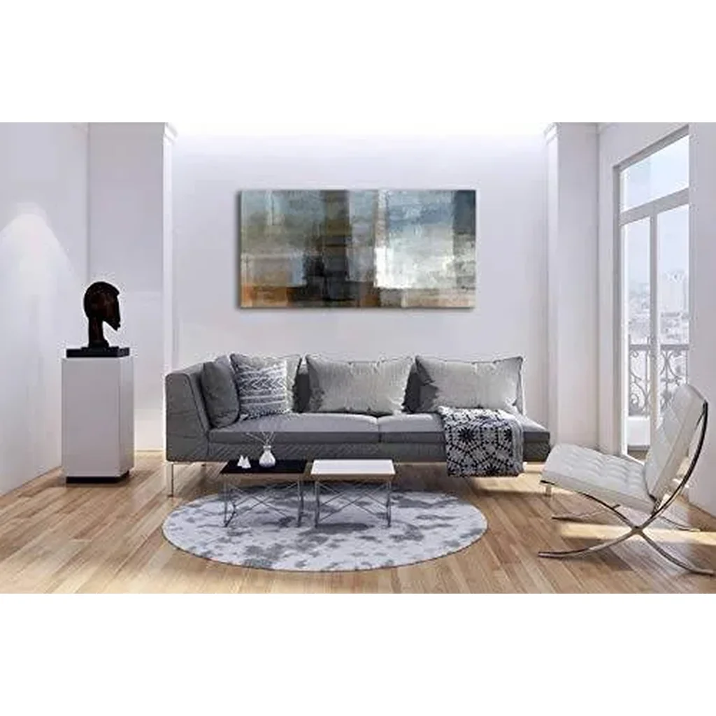 ALAYRA Canvas Prints Abstract Wall Art Print Paintings Grey and Brown Home Decor Stretched and Framed Ready to hang for Living Room Bedroom and Office Home Kitchen Artwork 24x48inch 01 - Image 2