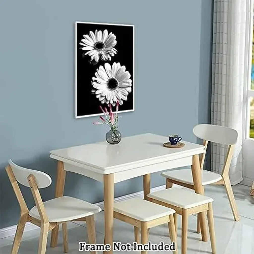 ALAYRA Canvas Prints Wall Art For Home and Office Wall Decoration Black And White Diasy Canvas Artwork Print Painting Picture Flower Modern Abstract Unframe Wall Art for Living Room Bedroom Kitchen 12 - Image 2