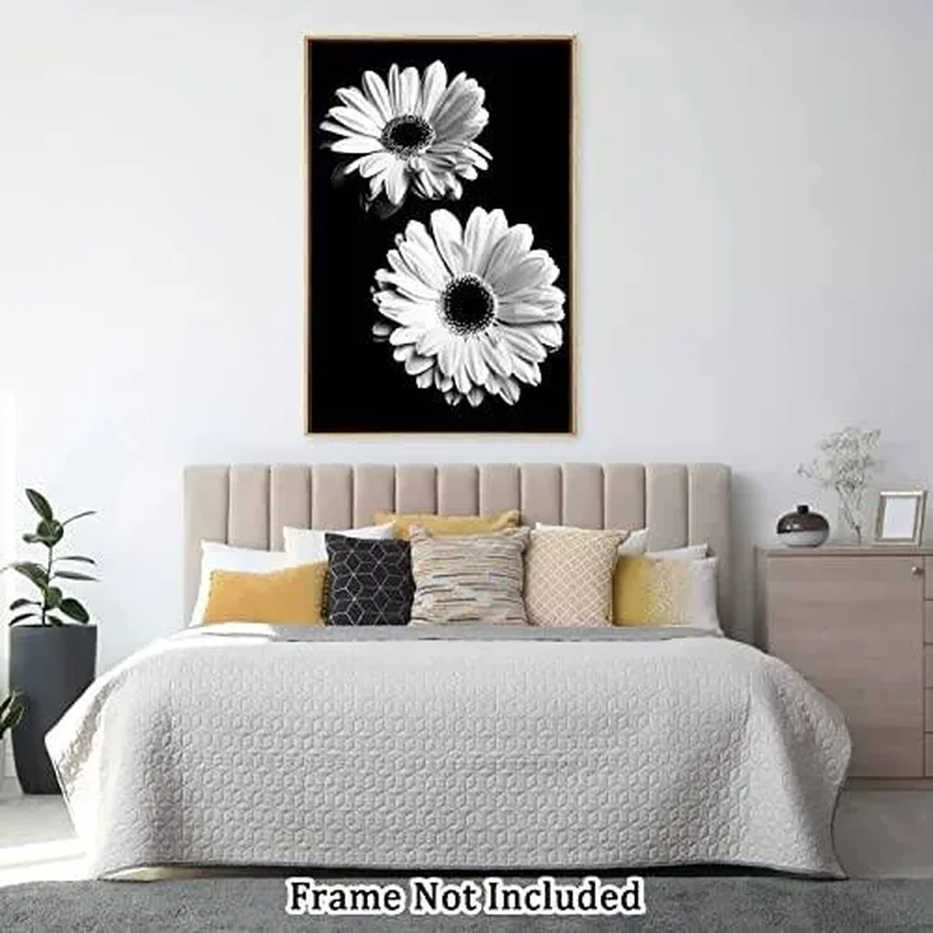 ALAYRA Canvas Prints Wall Art For Home and Office Wall Decoration Black And White Diasy Canvas Artwork Print Painting Picture Flower Modern Abstract Unframe Wall Art for Living Room Bedroom Kitchen 12 - Image 3