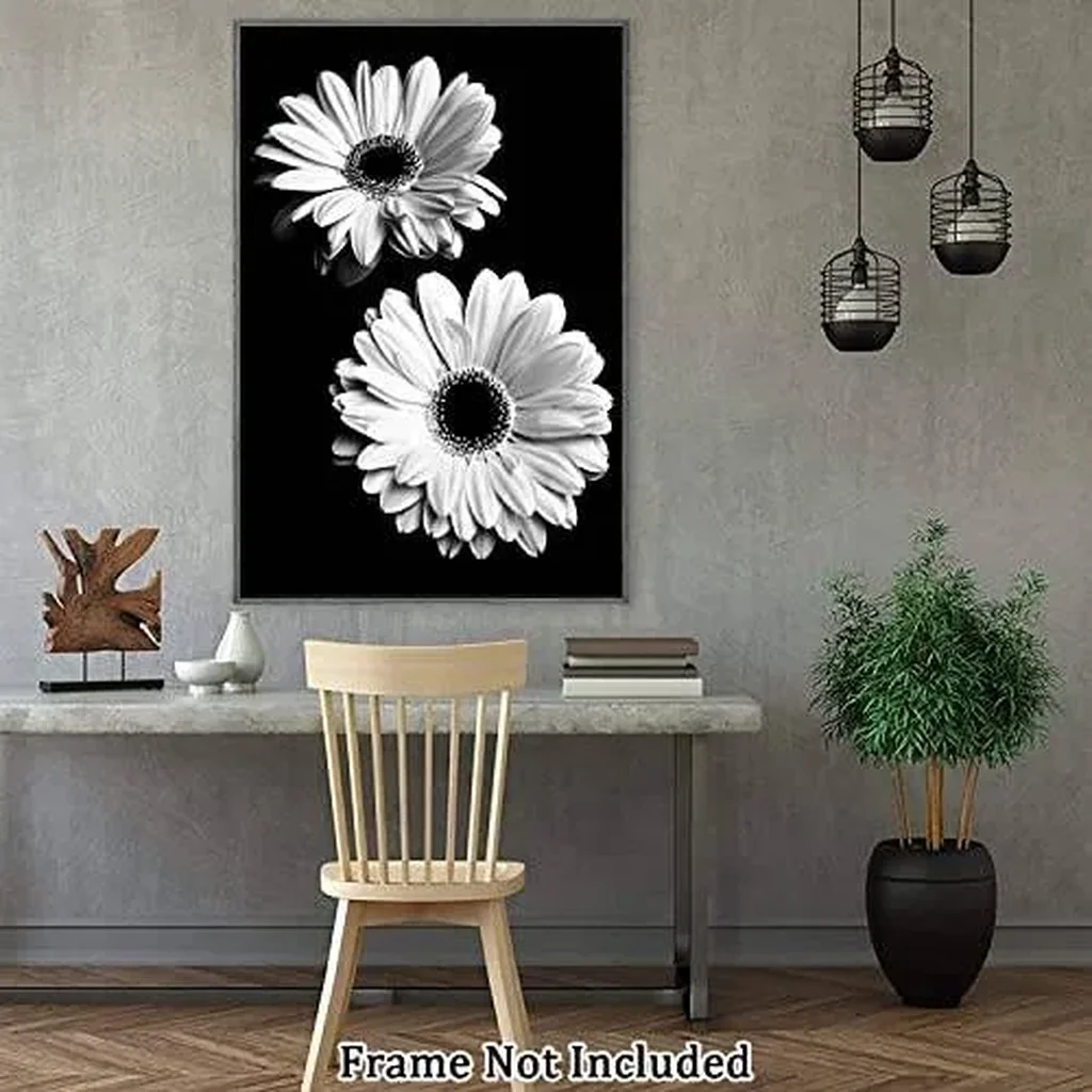 ALAYRA Canvas Prints Wall Art For Home and Office Wall Decoration Black And White Diasy Canvas Artwork Print Painting Picture Flower Modern Abstract Unframe Wall Art for Living Room Bedroom Kitchen 12 - Image 4