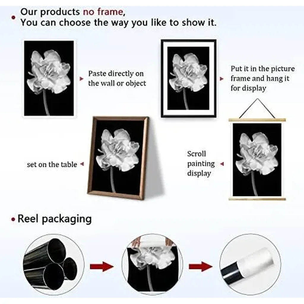 ALAYRA Canvas Prints Wall Art For Home and Office Wall Decoration Black And White Flower Canvas Artwork Print Painting Picture Floral Modern Abstract Unframe Wall Art 40.6L x 3W cm 01 - Image 3