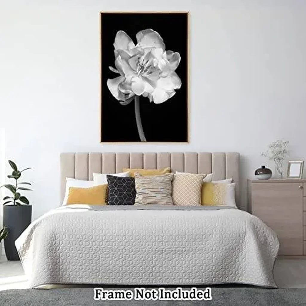 ALAYRA Canvas Prints Wall Art For Home and Office Wall Decoration Black And White Flower Canvas Artwork Print Painting Picture Floral Modern Abstract Unframe Wall Art 40.6L x 3W cm 01 - Image 5