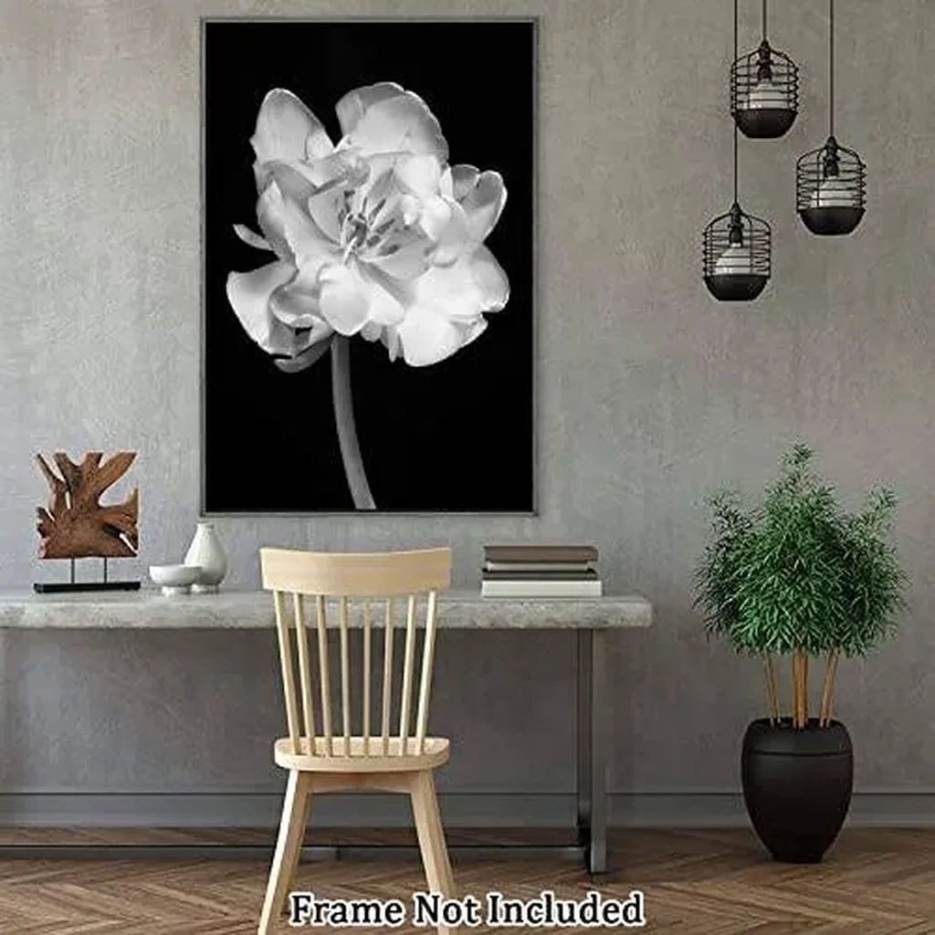ALAYRA Canvas Prints Wall Art For Home and Office Wall Decoration Black And White Flower Canvas Artwork Print Painting Picture Floral Modern Abstract Unframe Wall Art 40.6L x 3W cm 01 - Image 6