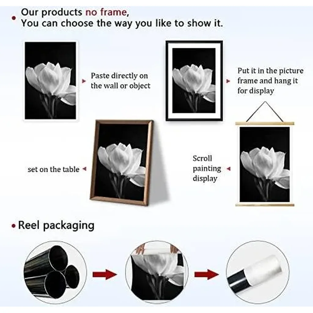 ALAYRA Canvas Prints Wall Art For Home and Office Wall Decoration Blooming Flower Canvas Artwork Print Painting Picture Black And White Floral Modern Abstract Unframe Wall Art 20L" x 1.2W" 01 - Image 3